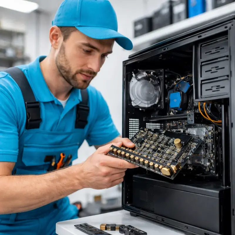 Мастер устанавливает звуковую карту на ПК в Хабаровске